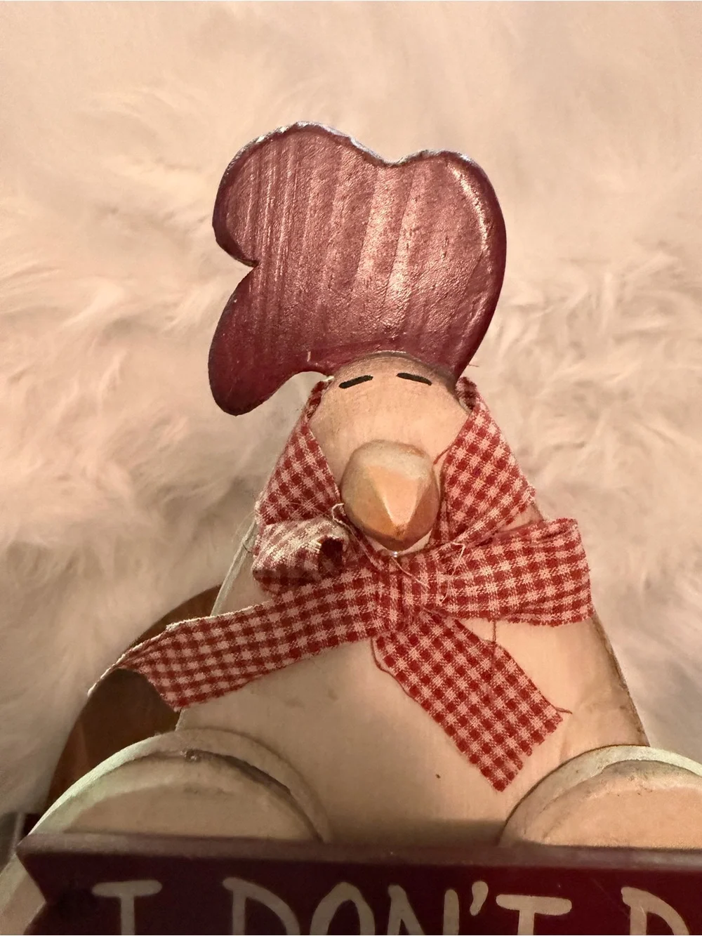 Decorative 'I Don't Do Mornings' Farmhouse Chick Figurine - White and Red